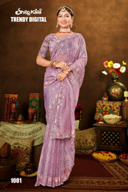 Trendy Glass Tissue Saree with Jarkan Diamond and Unique Embroidery (6 Colours Available).