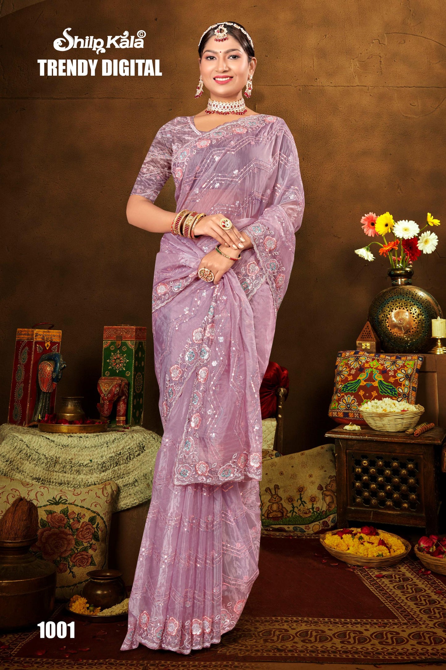 Trendy Glass Tissue Saree with Jarkan Diamond and Unique Embroidery
