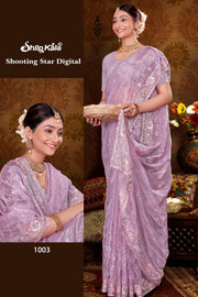 Star Glass Tissue Saree with Jarkan Diamond and Hand Work Embroidery with exclusive design (8 Colours Available).