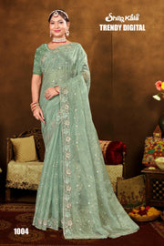 Trendy Glass Tissue Saree with Jarkan Diamond and Unique Embroidery (6 Colours Available).