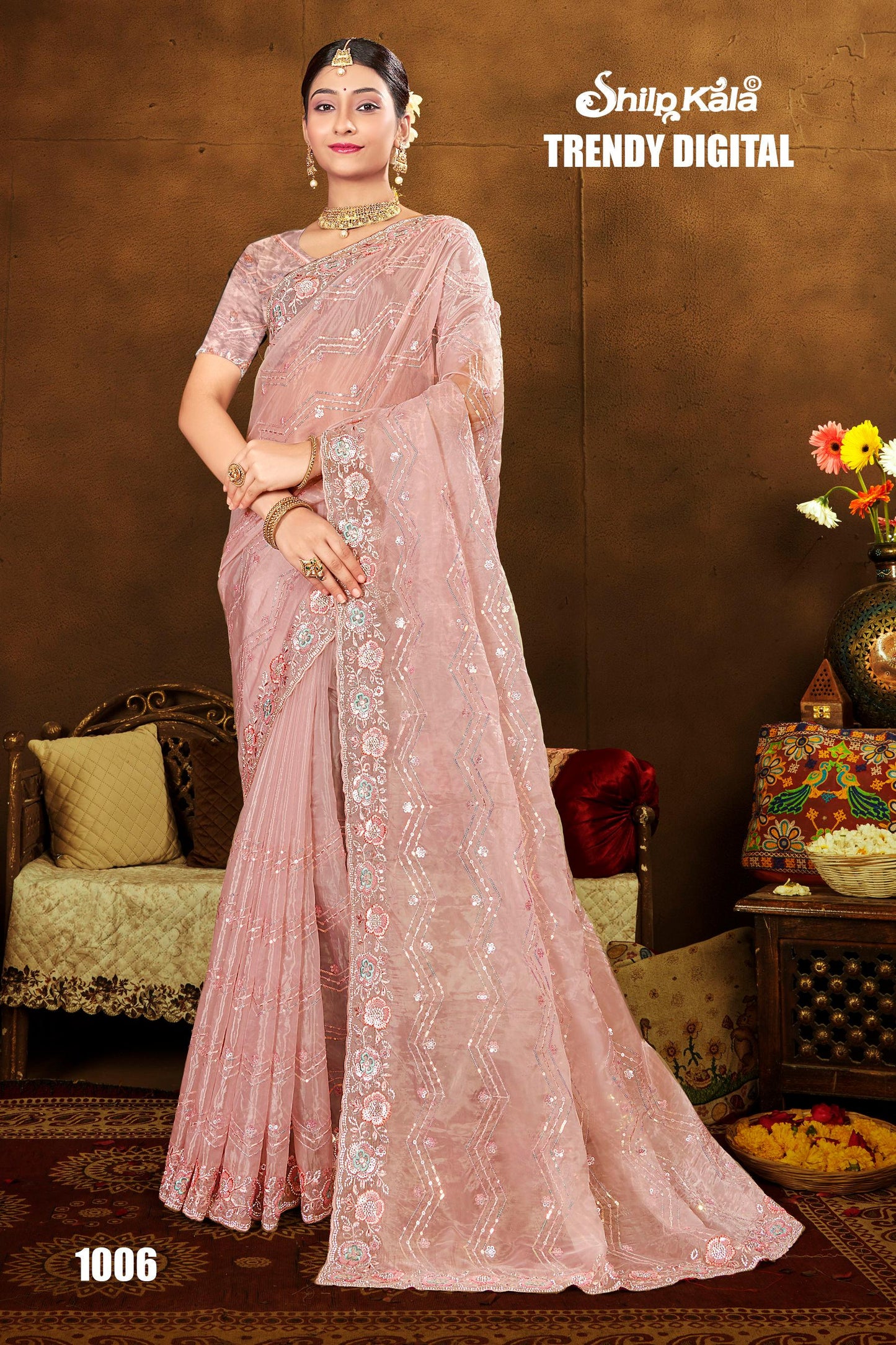 Trendy Glass Tissue Saree with Jarkan Diamond and Unique Embroidery