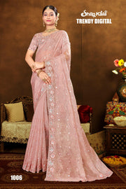 Trendy Glass Tissue Saree with Jarkan Diamond and Unique Embroidery (6 Colours Available).