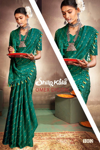 Omex Multicolor Chiffon Saree with Tone to Tone Matching