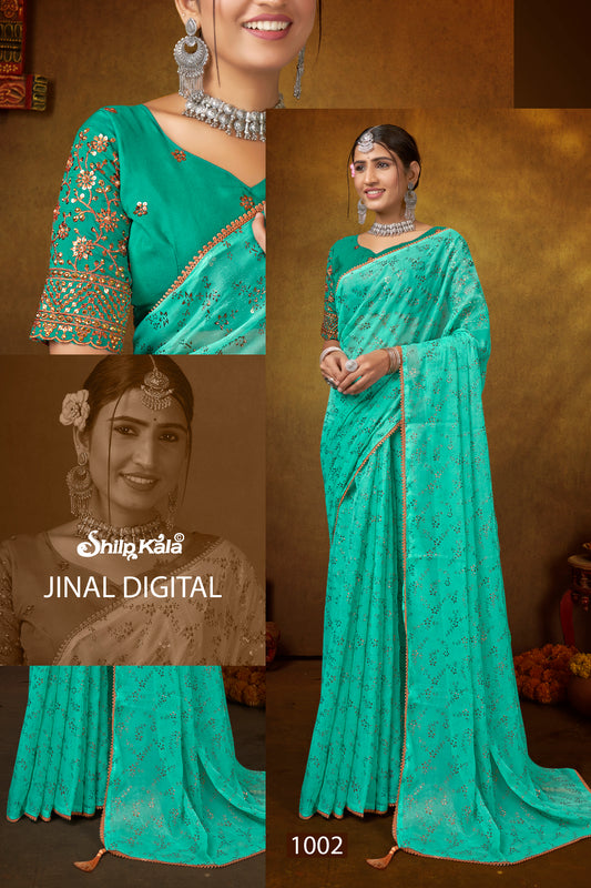 Jinal Multicolor Saree with Jari work Blouse and Contrast Matching