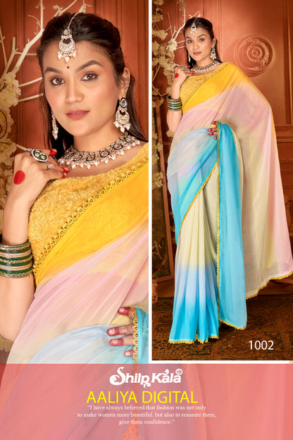 Aaliya Multicolor Chiffon Saree with Colour Padding