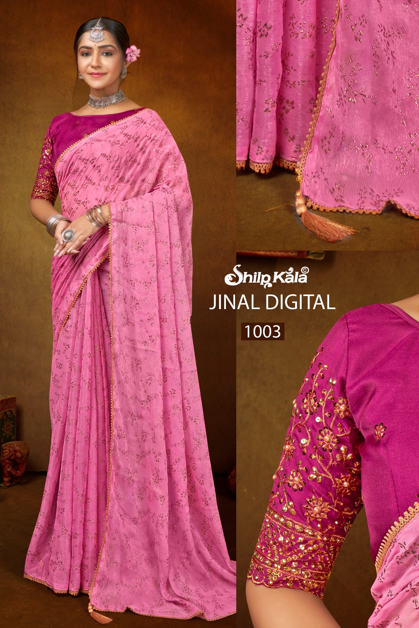 Jinal Multicolor Saree with Jari work Blouse and Contrast Matching