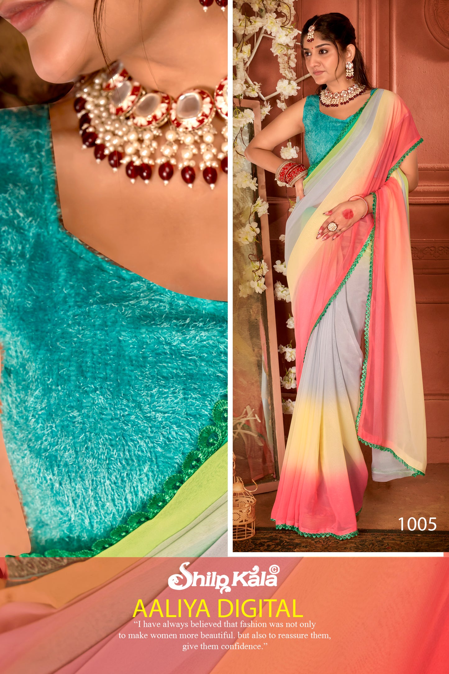 Aaliya Multicolor Chiffon Saree with Colour Padding
