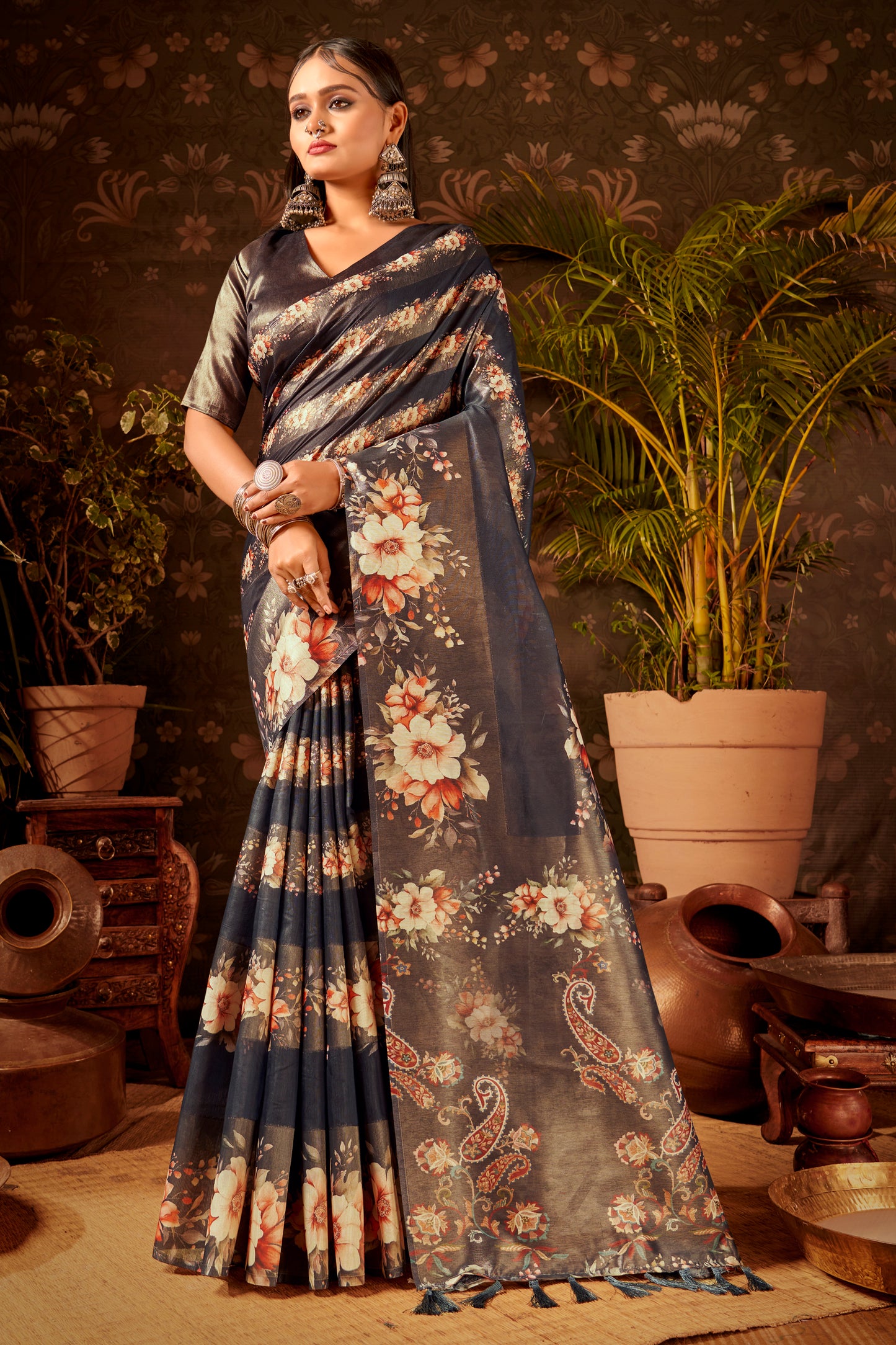 Brezza Jacquard Saree – Intricate Patterns with Rich Texture for a Sophisticated Look (8 Colours Available).