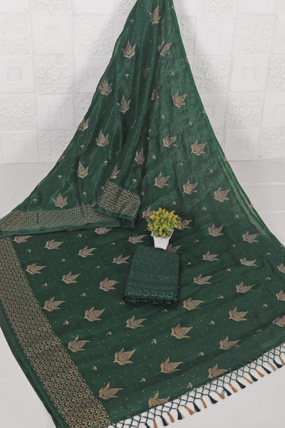 Neem Bottle Green Organza Saree with Digital Printed Shifli Blouse