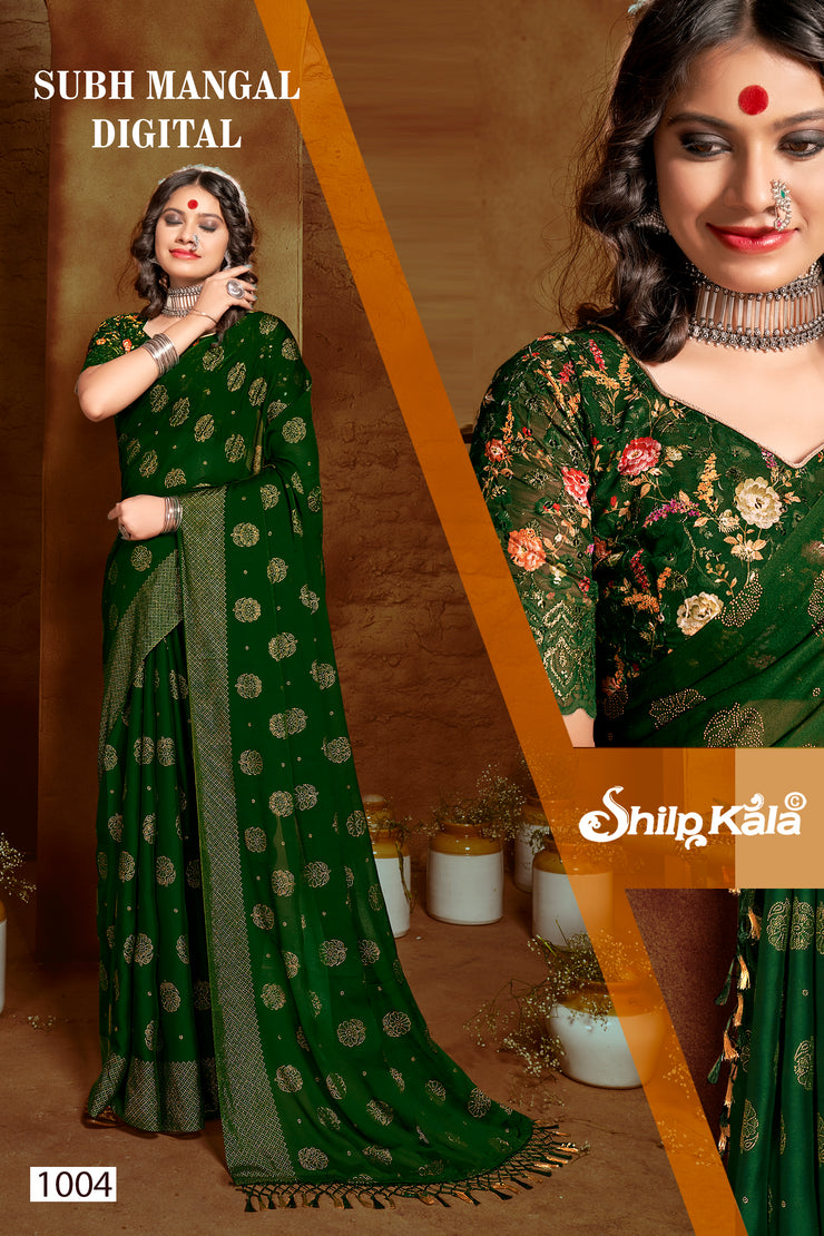 Subh Mangal Multicolor Chiffon Saree with Fancy Lace (8 Colours Available).