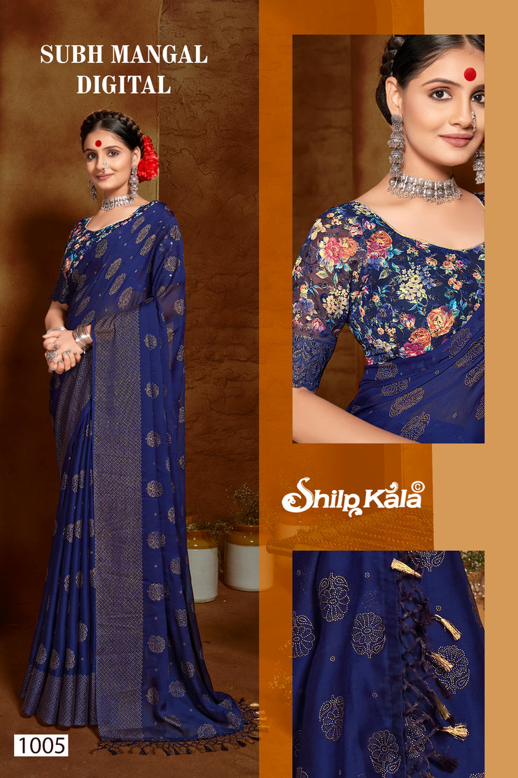 Subh Mangal Multicolor Chiffon Saree with Fancy Lace (8 Colours Available).