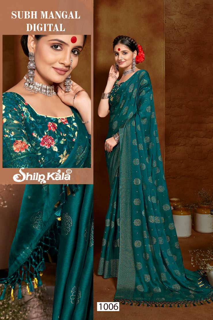 Subh Mangal Multicolor Chiffon Saree with Fancy Lace (8 Colours Available).