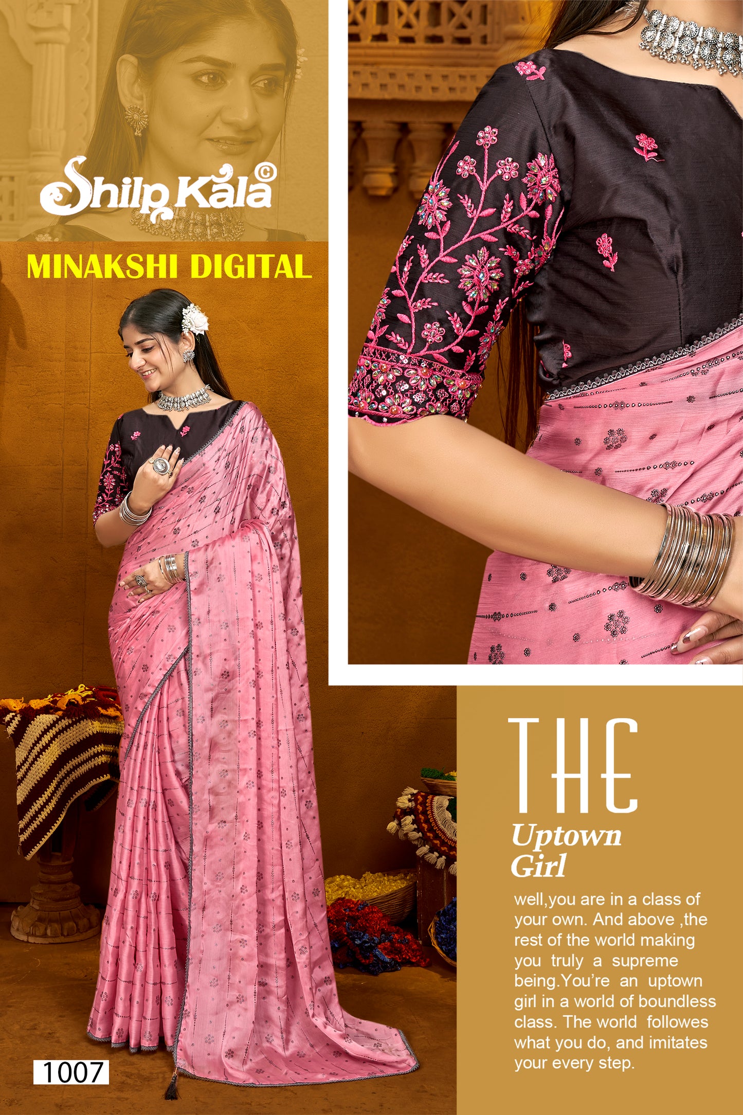 Minakshi Multicolor Chiffon Saree with Fancy Embroiderd Blouse