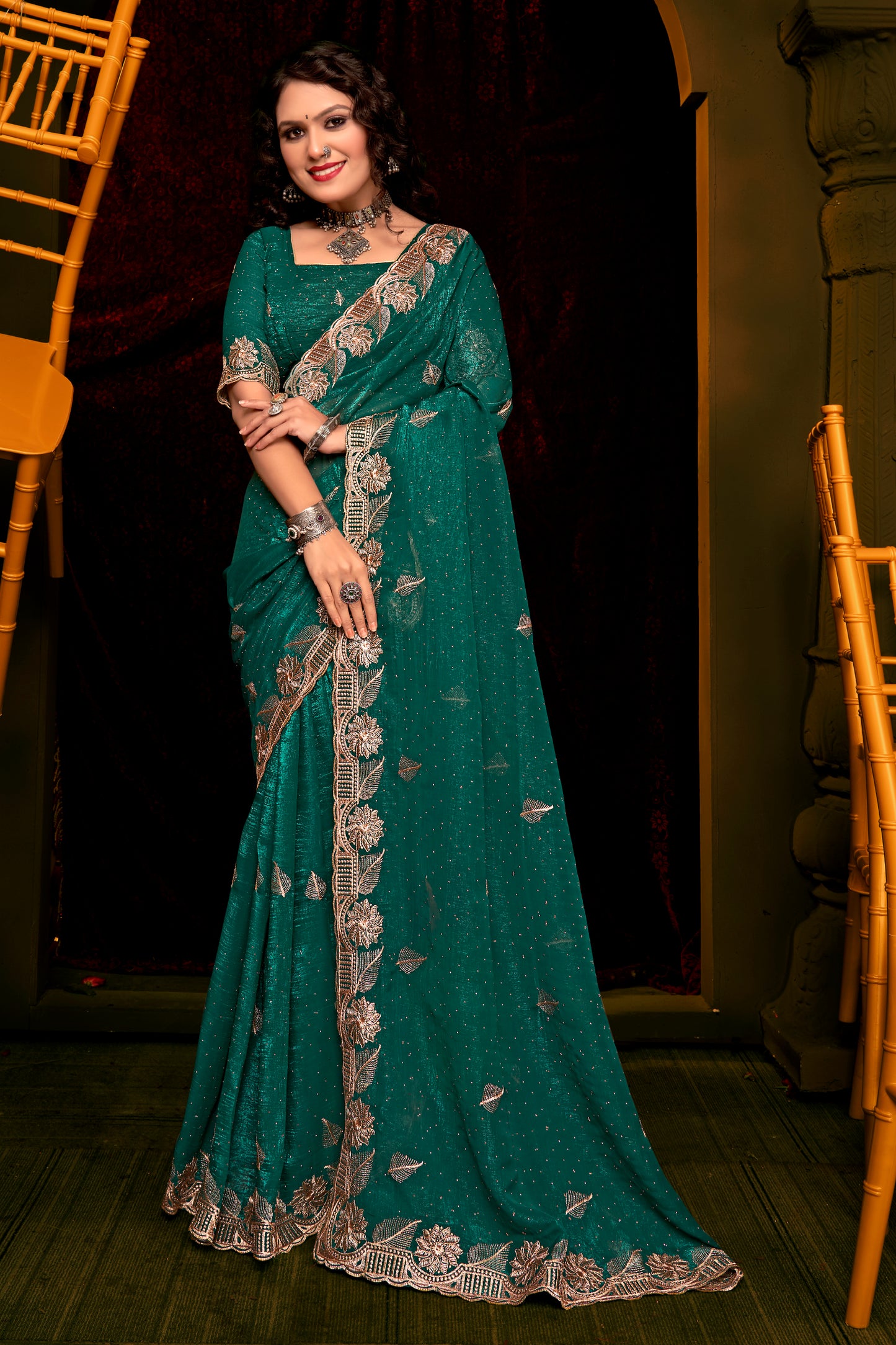 Rajrani Work Organza Saree – Sheer Elegance with Intricate Design for a Regal Look (8 Colours Available).