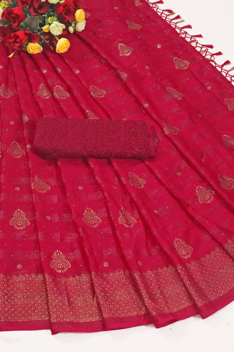 Shubhnamastu Rani Pink Jari Patta Saree with Elegant Design