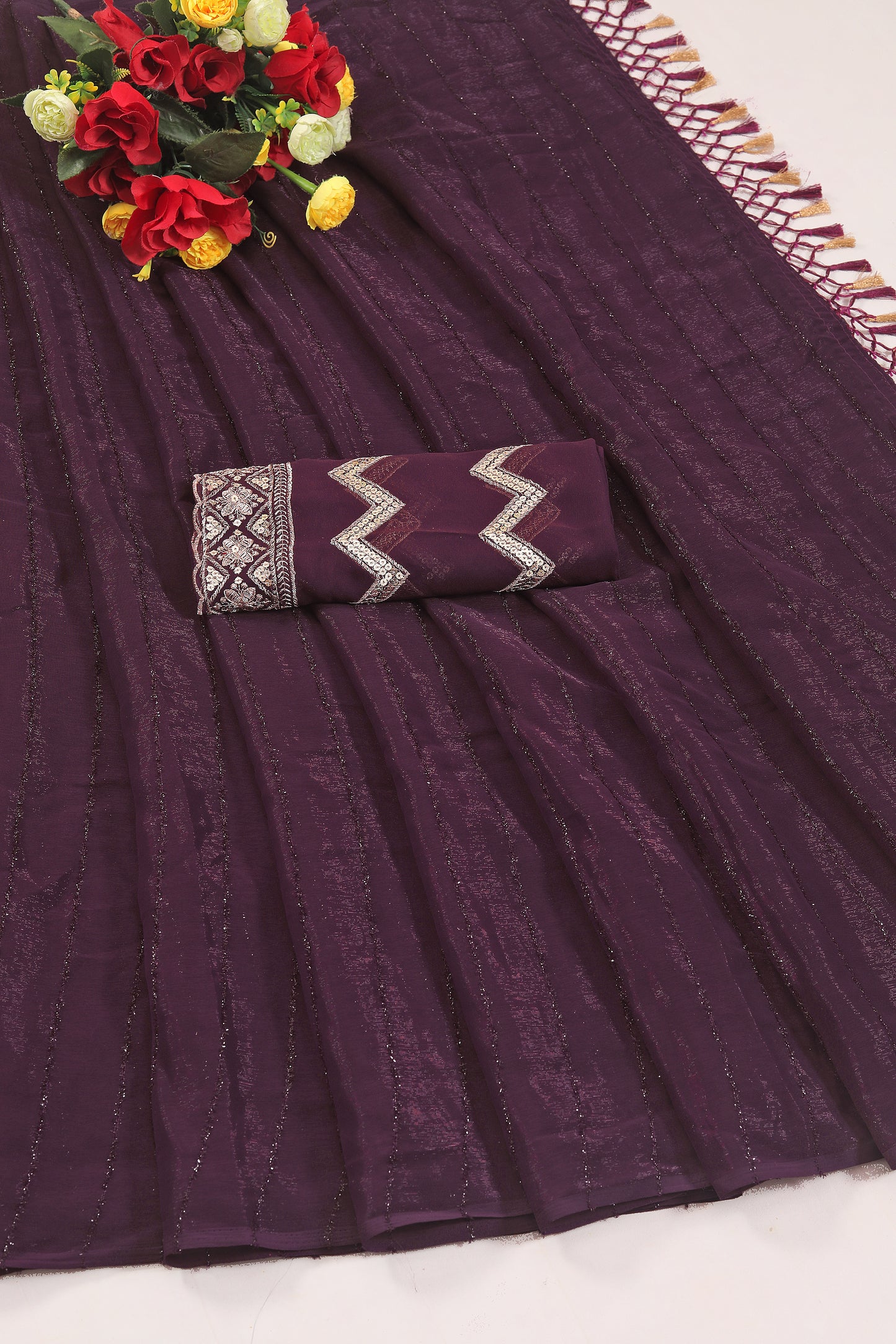 Roopkala Magenta Fancy Designer Saree with Copper Foil and Work Blouse with Jhaalar