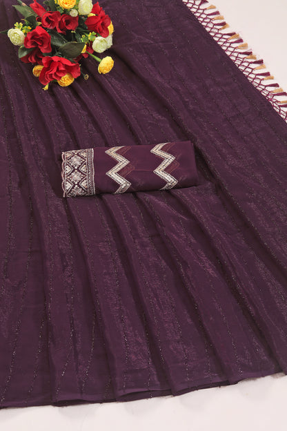 Roopkala Magenta Fancy Designer Saree with Copper Foil and Work Blouse with Jhaalar