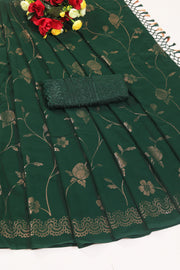 Roseline Bottle Green Chiffon Saree with Rose Flower Print