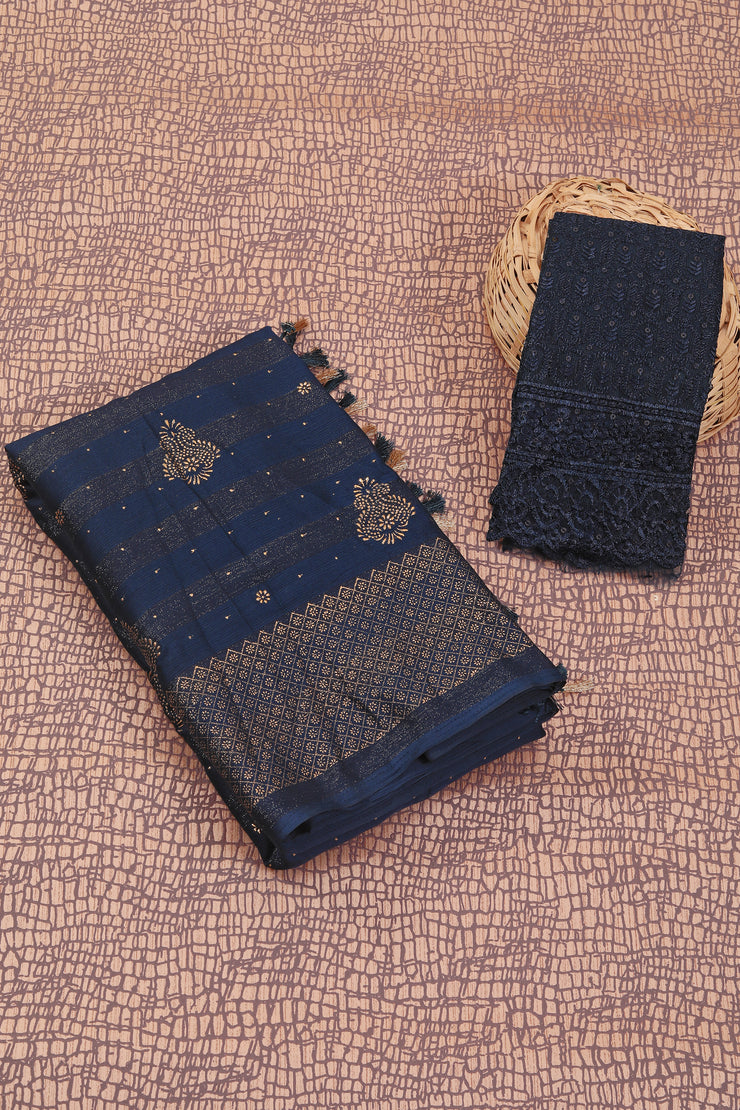 Shubhnamastu Navy Blue Jari Patta Saree with Elegant Design