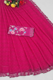 Sparking Shilpkala Rani Pink Jari Patti Saree with Digital Printed Blouse