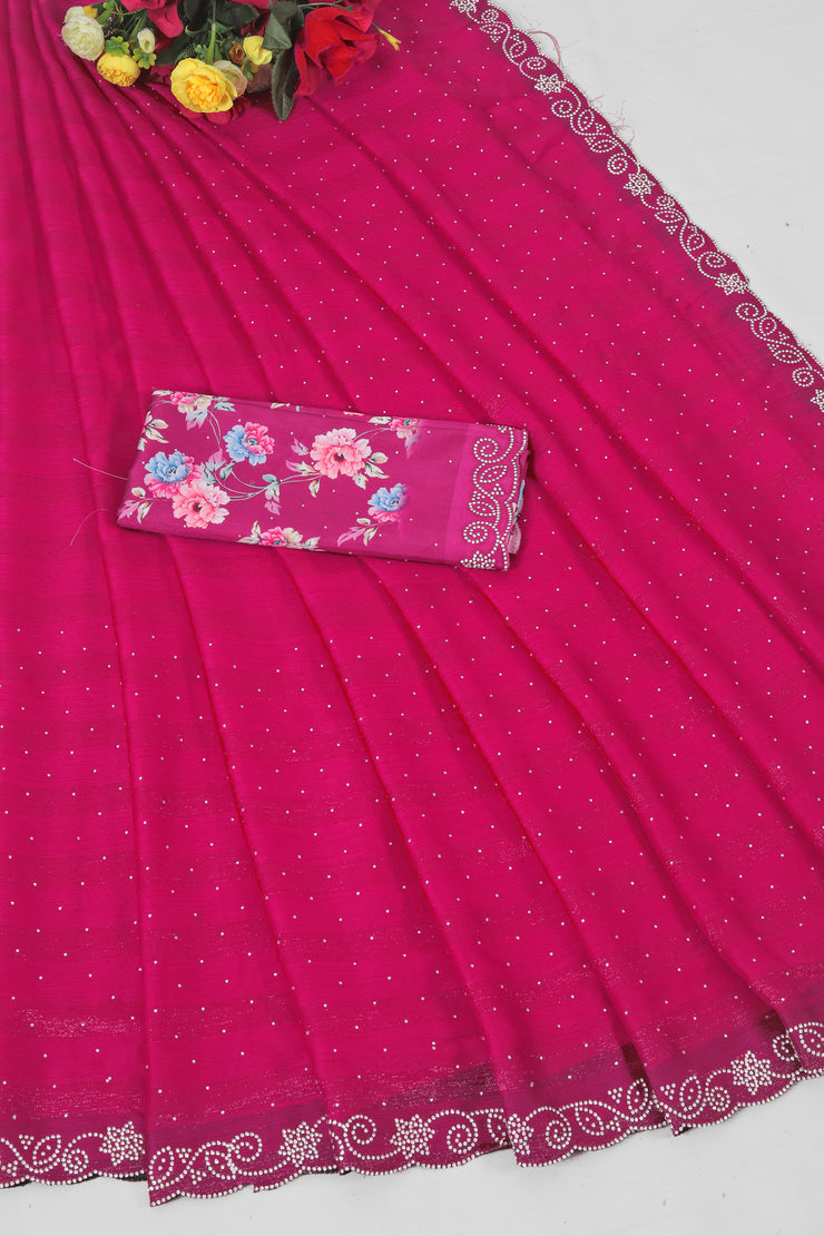 Sparking Shilpkala Rani Pink Jari Patti Saree with Digital Printed Blouse