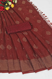 Sambhavi  Cherry Maroon Chiffon Saree with Tone to Tone Matching and Net Blouse