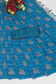 Icube Peacock Blue Saree with Net Blouse and Tone to Tone Matching