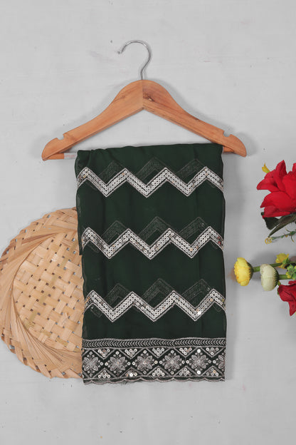 Roopkala Bottle Green Saree with Copper Foil and Work Blouse with Jhaalar