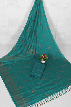 Shubhnamastu Dark Green Jari Patta Saree with Elegant Design