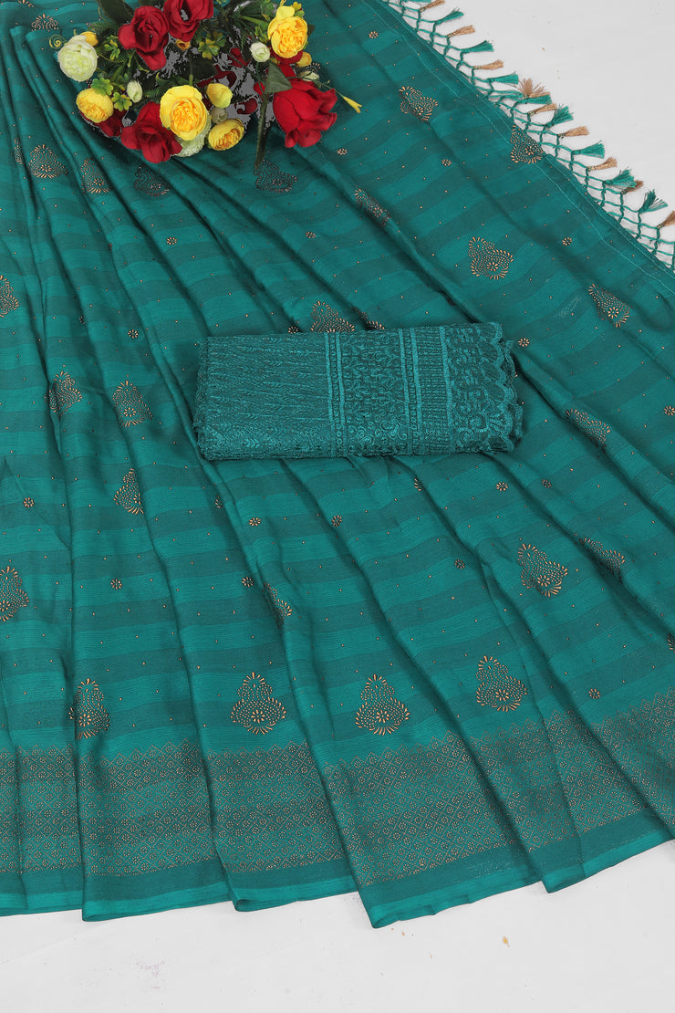 Shubhnamastu Dark Green Jari Patta Saree with Elegant Design