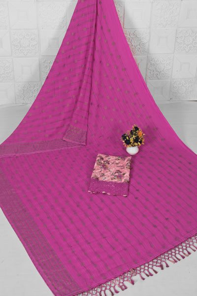 Swikar Baby Pink Saree with Silver Foil Printing and Fancy Fabric