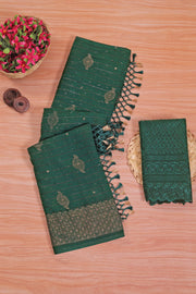 Sankheshwar Bottle Green Fancy Rimjhim Saree with Net Blouse and Tone to Tone Matchng