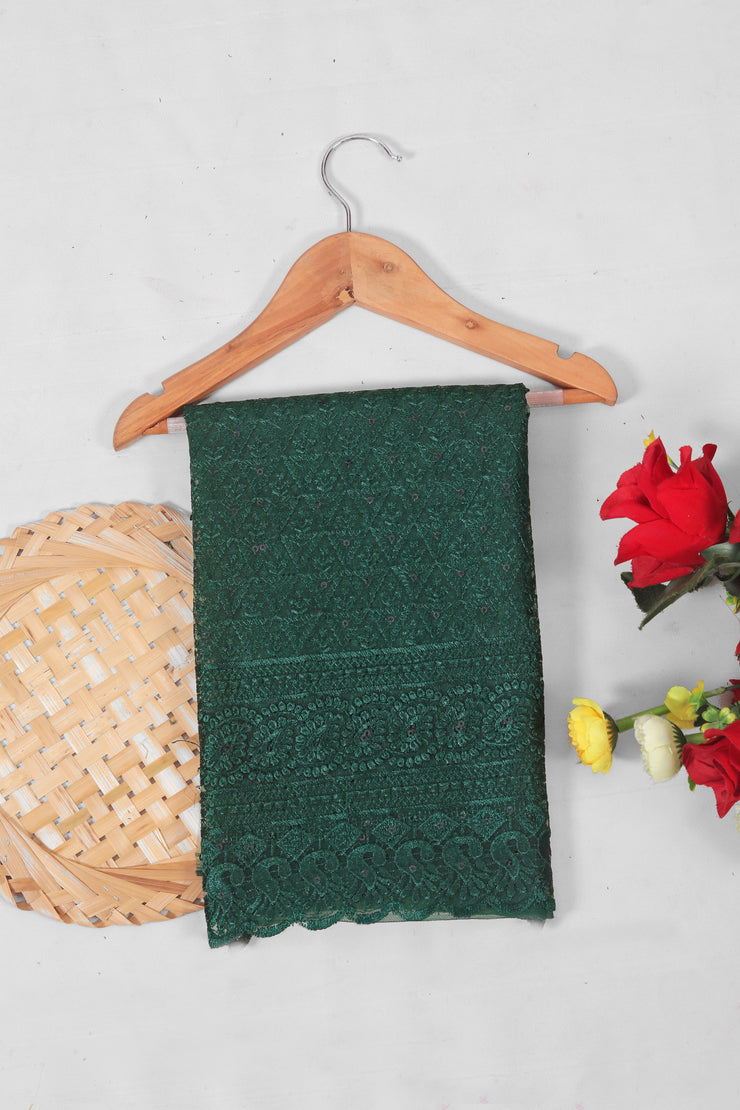 Sankheshwar Bottle Green Fancy Rimjhim Saree with Net Blouse and Tone to Tone Matchng