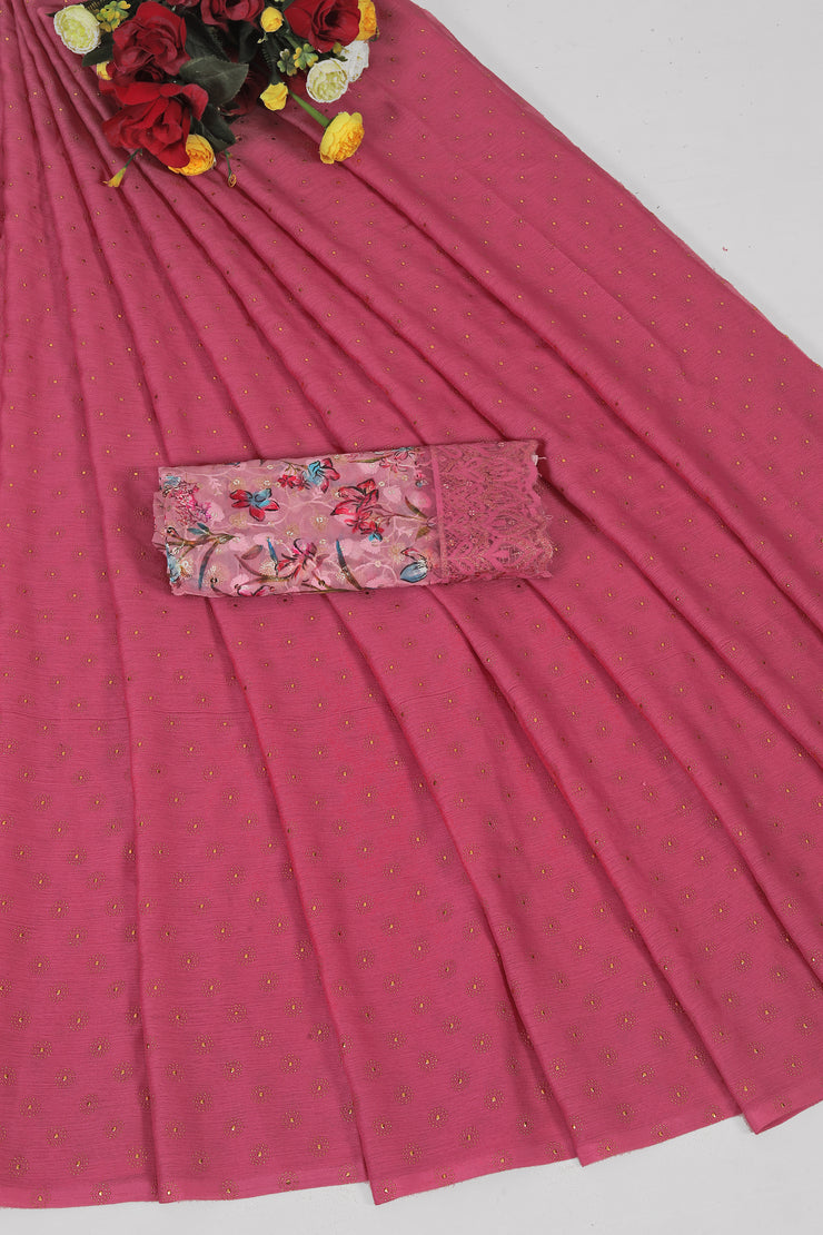 Vande Bharat Pink Saree with Digital Printed Blouse and Best Selling Saree Design