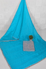 Prince Sky Blue Shilpkala Fashions Fancy blouse And Plain Saree with Lace work.