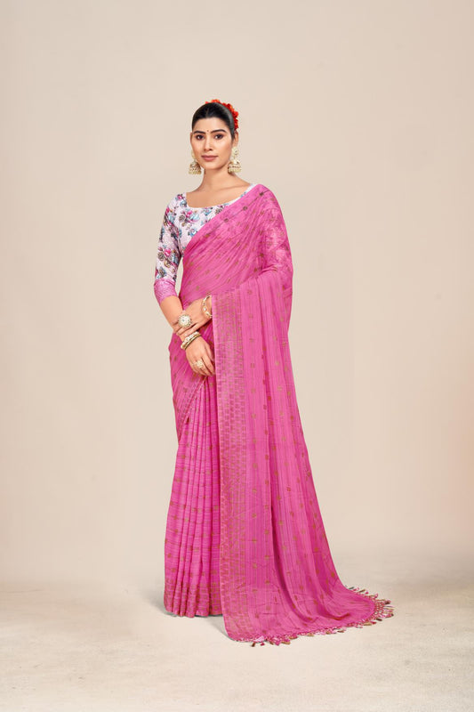 Swikar Multicolor Saree with Silver Foil Printing and Fancy Fabric (7 Colours Available).