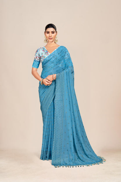 Swikar Multicolor Saree with Silver Foil Printing and Fancy Fabric (7 Colours Available).