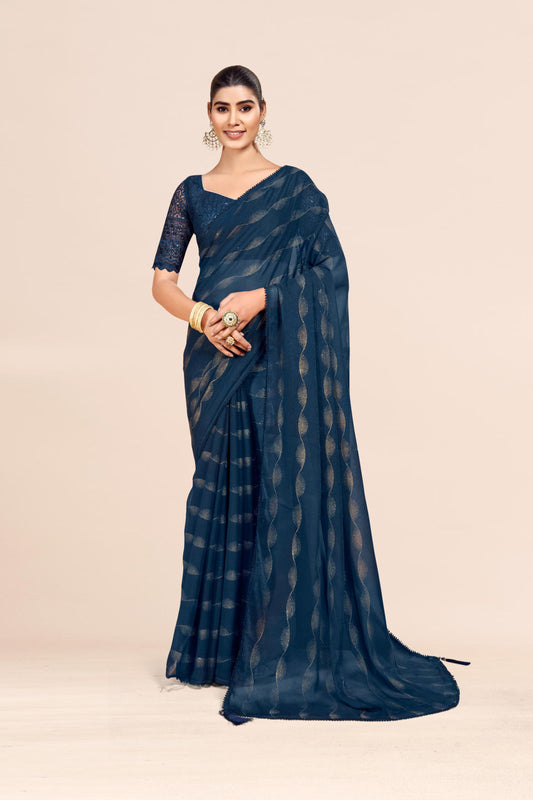 Omega Chiffon Saree with Tone to Tone Matching. *