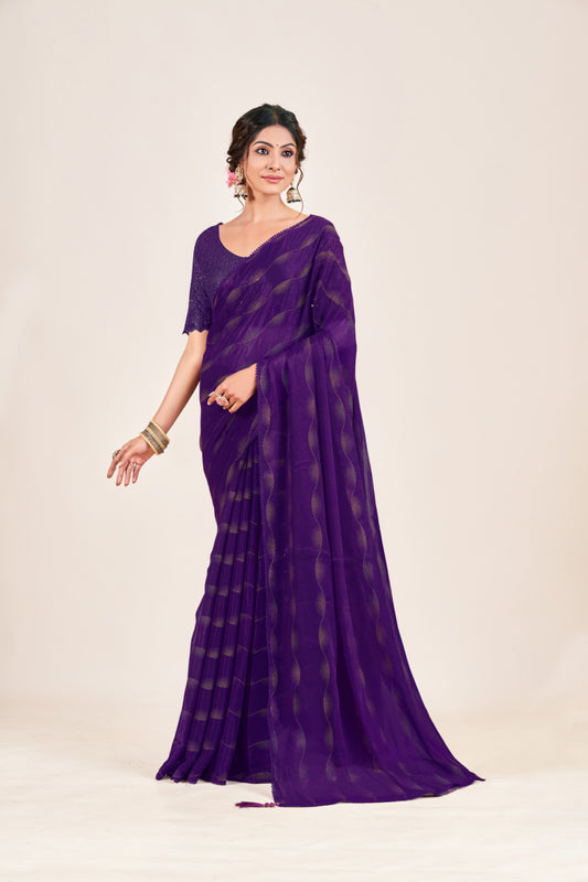 Omega Chiffon Saree with Tone to Tone Matching.