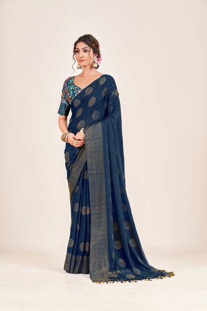 Mangalam Multicolor Moss Saree with Digital Shifli Blouse and Jhaalar Work (3 Colours Available).