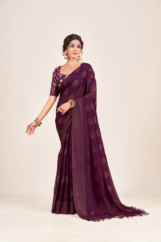 Mangalam Multicolor Moss Saree with Digital Shifli Blouse and Jhaalar Work (3 Colours Available).