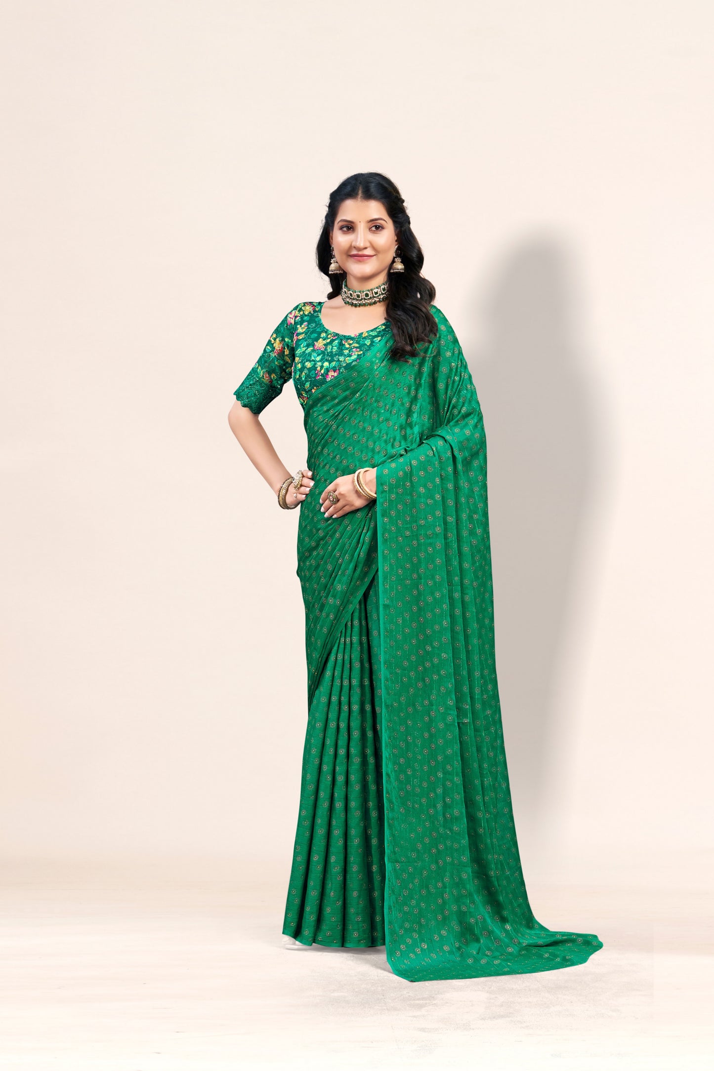 Rado Digital Gold Moss Saree with Digital Printed Blouse and Best Selling Saree Design *