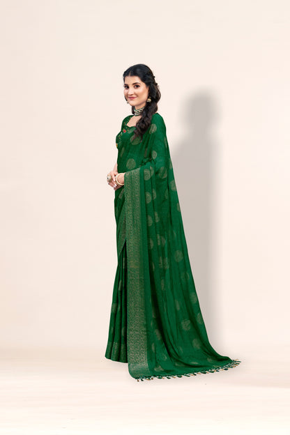 Mangalam Multicolor Moss Saree with Digital Shifli Blouse and Jhaalar Work (3 Colours Available).