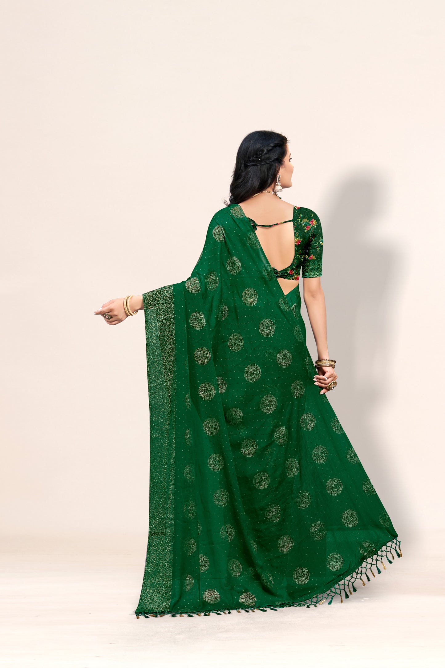 Mangalam Multicolor Moss Saree with Digital Shifli Blouse and Jhaalar Work (3 Colours Available).