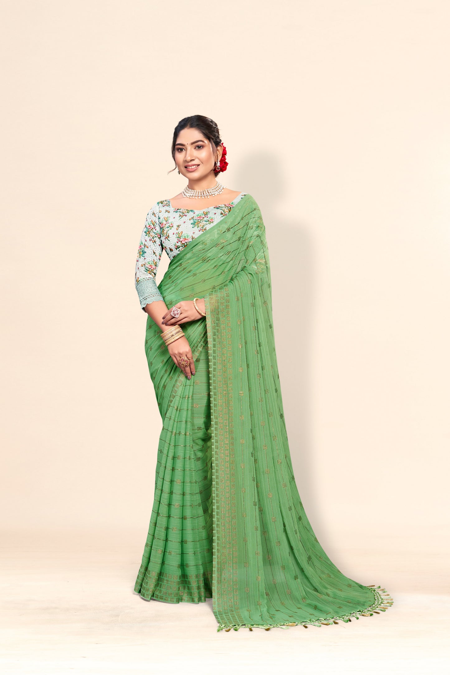 Swikar Multicolor Saree with Silver Foil Printing and Fancy Fabric (8 Colours Available). *