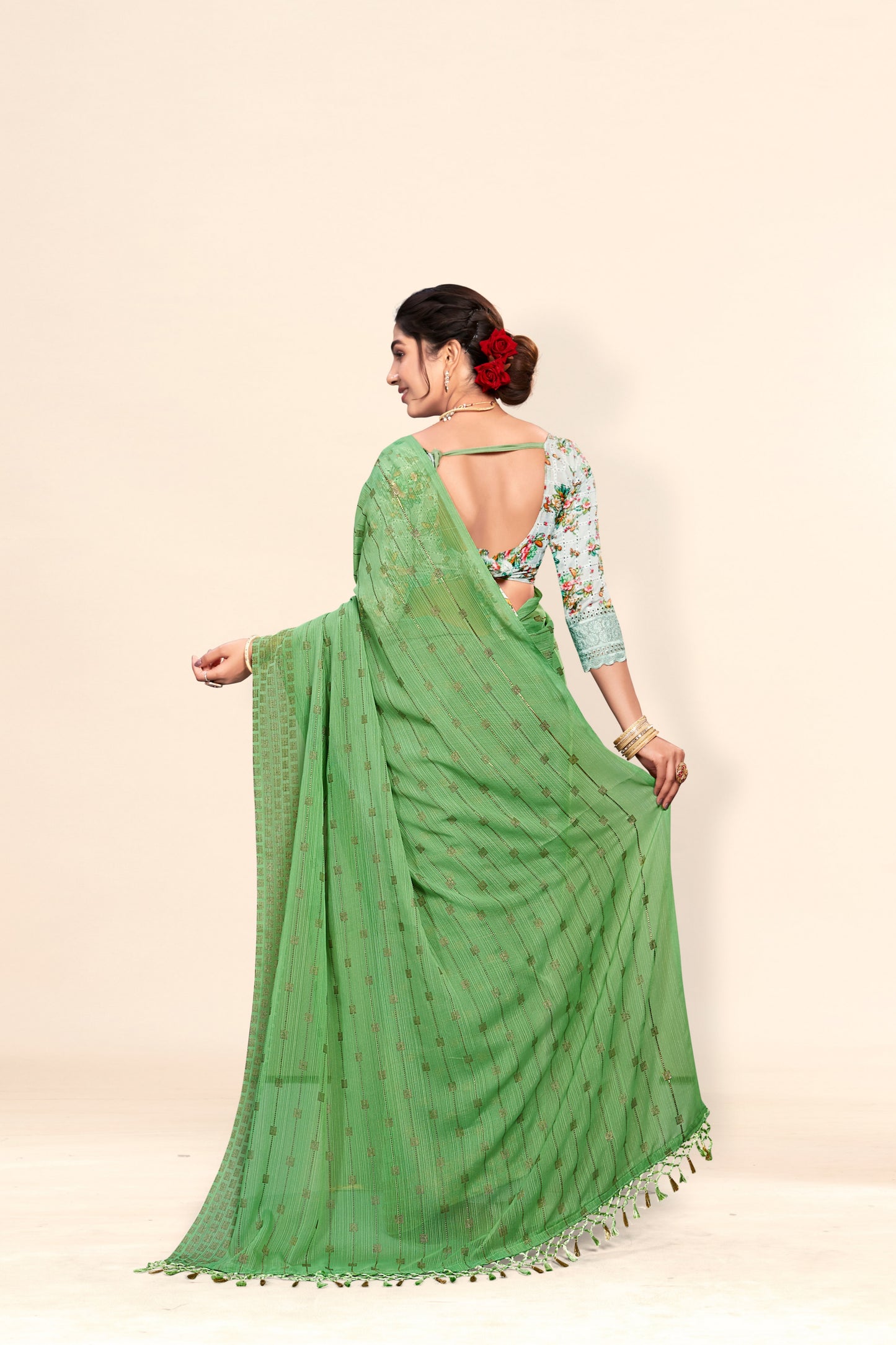 Swikar Multicolor Saree with Silver Foil Printing and Fancy Fabric (8 Colours Available). *