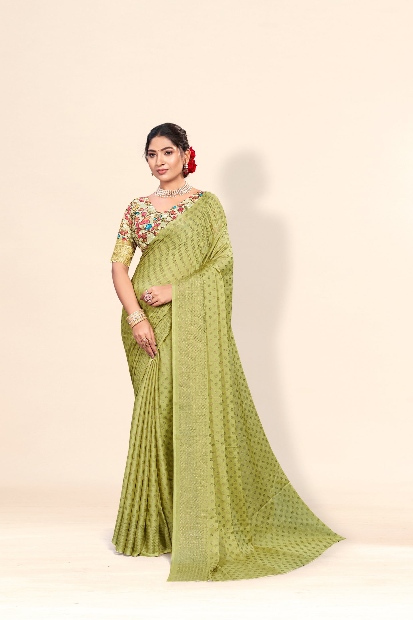 Rado Digital Gold Moss Saree with Digital Printed Blouse and Best Selling Saree Design *