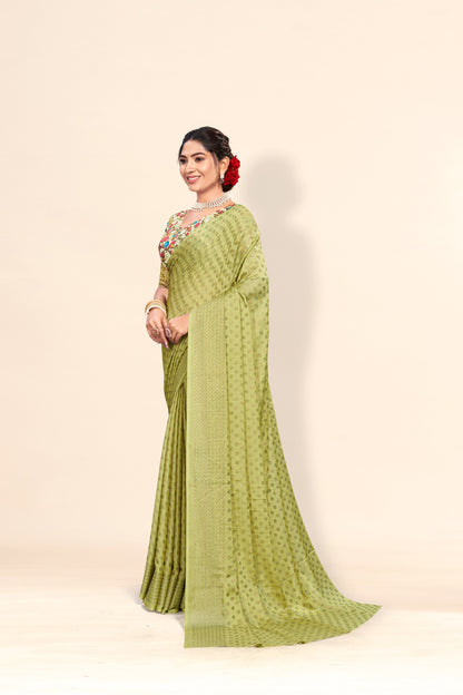 Rado Digital Gold Moss Saree with Digital Printed Blouse and Best Selling Saree Design *