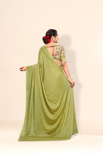 Rado Digital Gold Moss Saree with Digital Printed Blouse and Best Selling Saree Design *