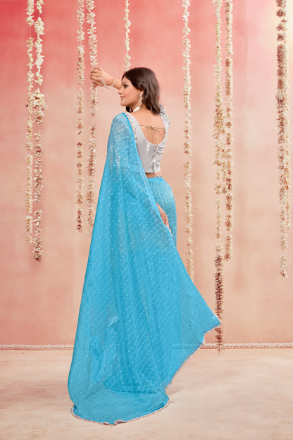 Prince Shilpkala Fashions Fancy Fabric Blouse and Plain Saree with Lace Work (8 Colours Available).